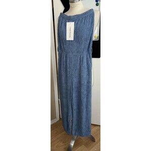 JUMPSUIT ROMPER  one piece  blue size small crinkle material wide leg flowy